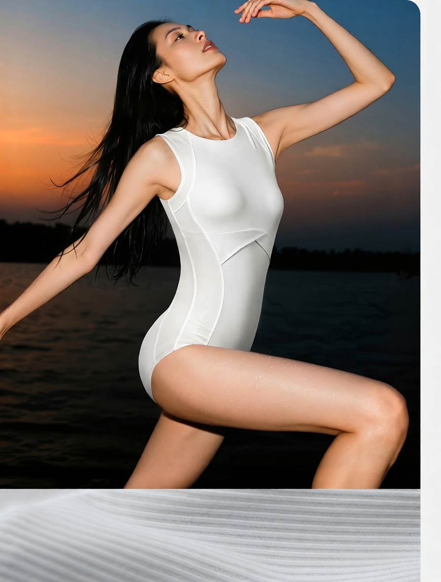 High-Performance Stretch Fabric Sleeveless One-Piece Swimwear with Modern Cut-Out Design for Women