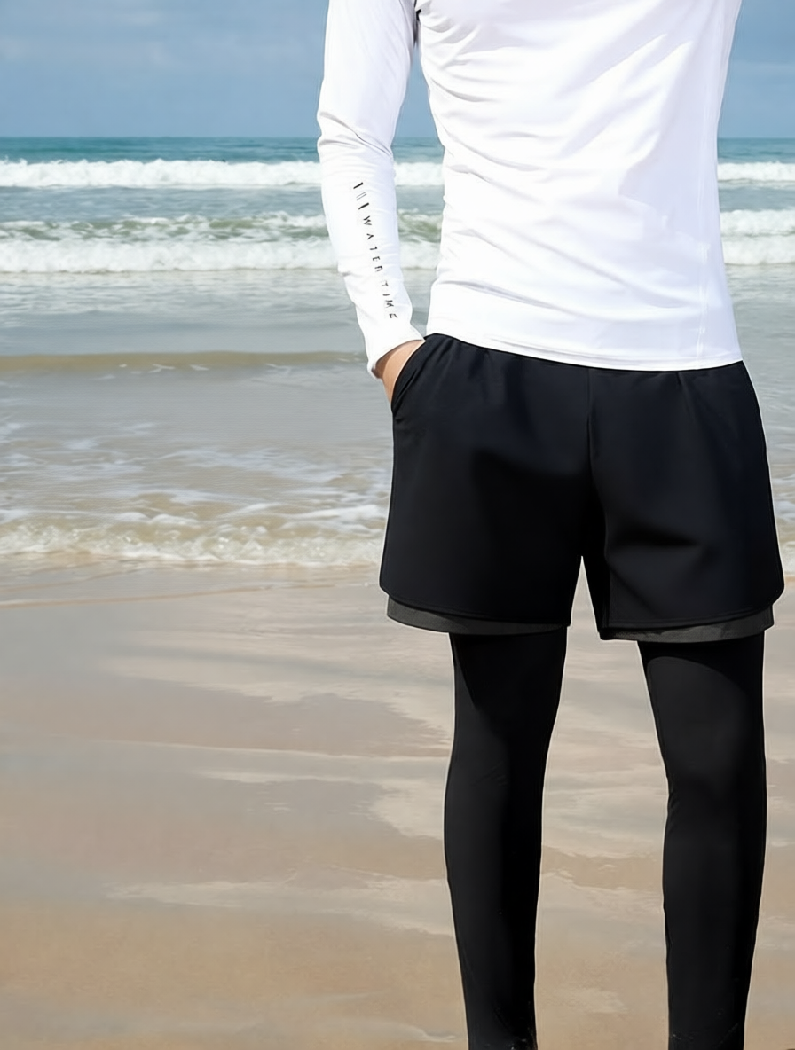 Polyester Blend Women's Layered Running Shorts with Built-in Leggings