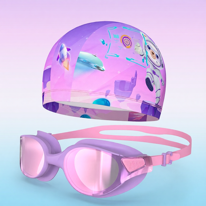 Soft Polyester Kids Swim Cap with Adjustable Strap and UV Protection for Swimming Training