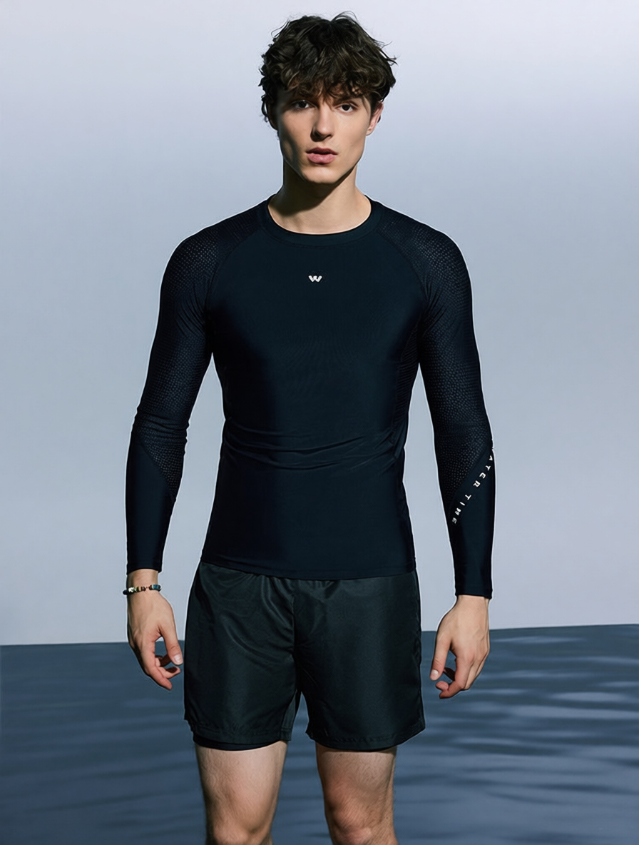 Men's Quick-Dry Polyester Long Sleeve Swim Rash Guard with UV Protection