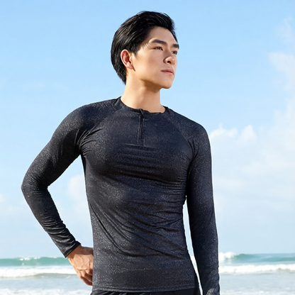 Quick-Dry Polyester Men's Long Sleeve Swim Shirt with UV Protection and Mesh Design