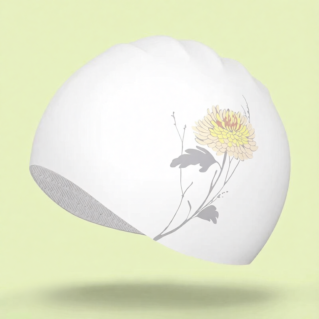 Cotton Blend Floral Swim Cap with Elegant Plum Blossom Design for Women