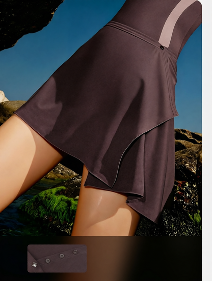 Polyester Blend Women's Sleeveless Swim Dress with Skirt Hem and Side Panels