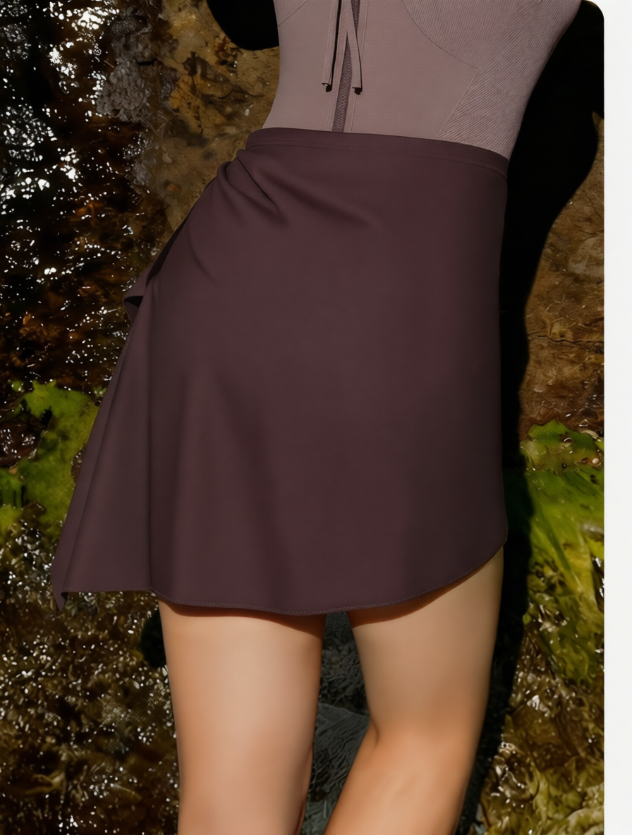 Polyester Blend Women's Sleeveless Swim Dress with Skirt Hem and Side Panels