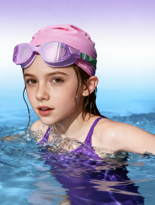 Soft Polyester Kids Swim Cap with Adjustable Strap and UV Protection for Swimming Training