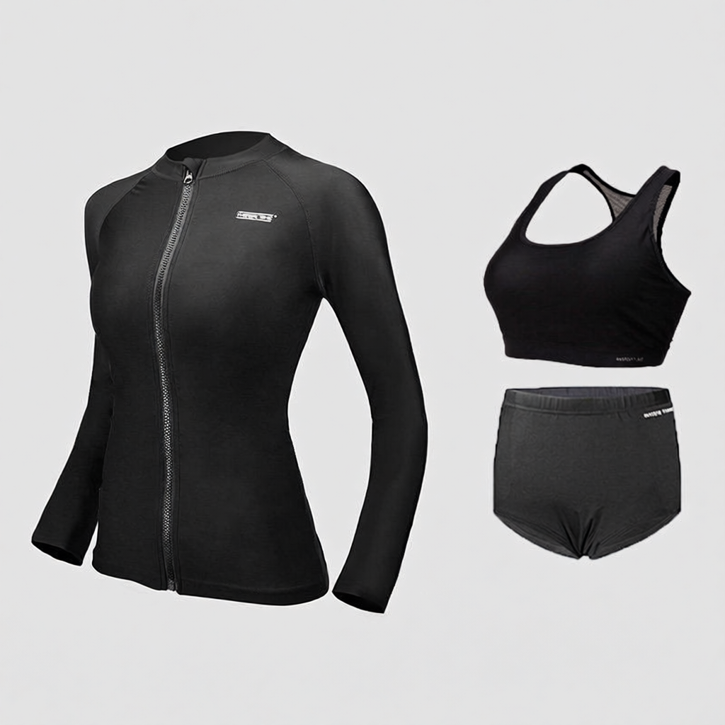 Quick-Dry Polyester Long Sleeve Full Body Swim Suit with Zipper Front for Women