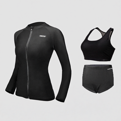 Quick-Dry Polyester Long Sleeve Full Body Swim Suit with Zipper Front for Women