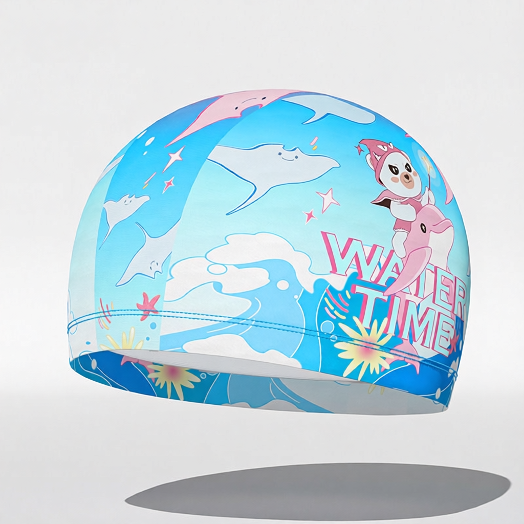 Cotton Swim Cap for Kids with Cartoon Print - Comfortable, Waterproof Swim Hat for Pool and Beach Activities