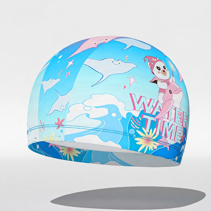 Cotton Swim Cap for Kids with Cartoon Print - Comfortable, Waterproof Swim Hat for Pool and Beach Activities