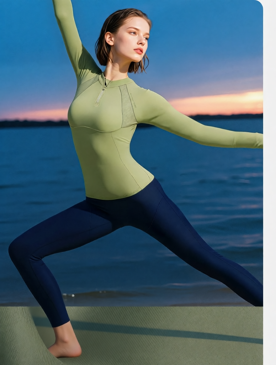 High-Performance Moisture-Wicking Long Sleeve Yoga Top with Zipper Neck in Olive Green