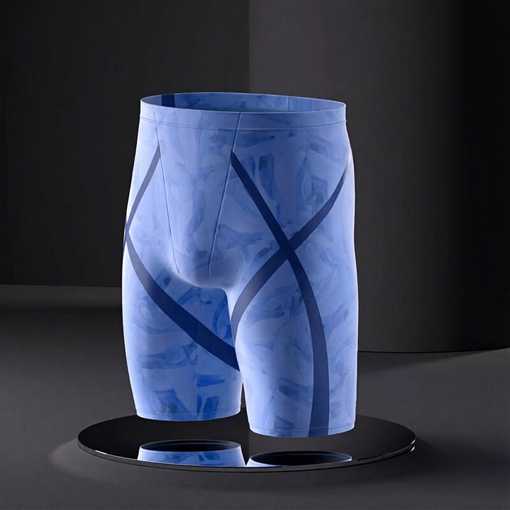 Polyester Men's Compression Swim Shorts with Geometric Pattern for Competitive Swimming