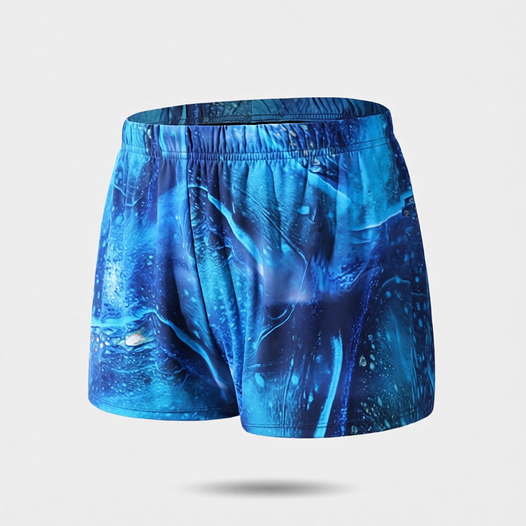 Quick-Dry Polyester Men's Swim Trunks with Blue Gradient Design for Pool and Beach Activities