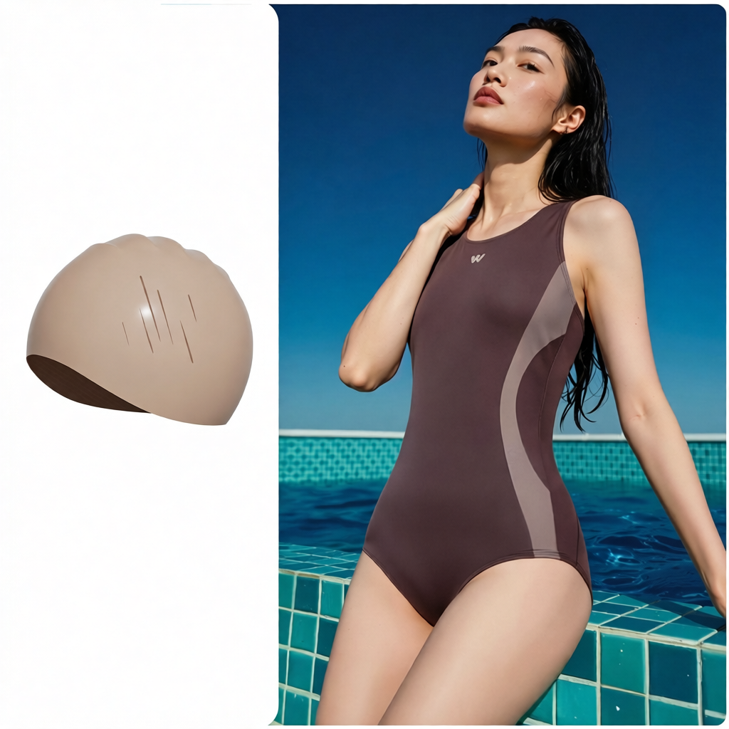 High-Performance Polyester One-Piece Swimsuit with Sleek Color-Blocking Design for Women