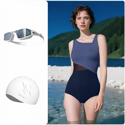 High-Waisted Ribbed One-Piece Swimsuit with Cut-Out Detail in Soft Stretch Fabric