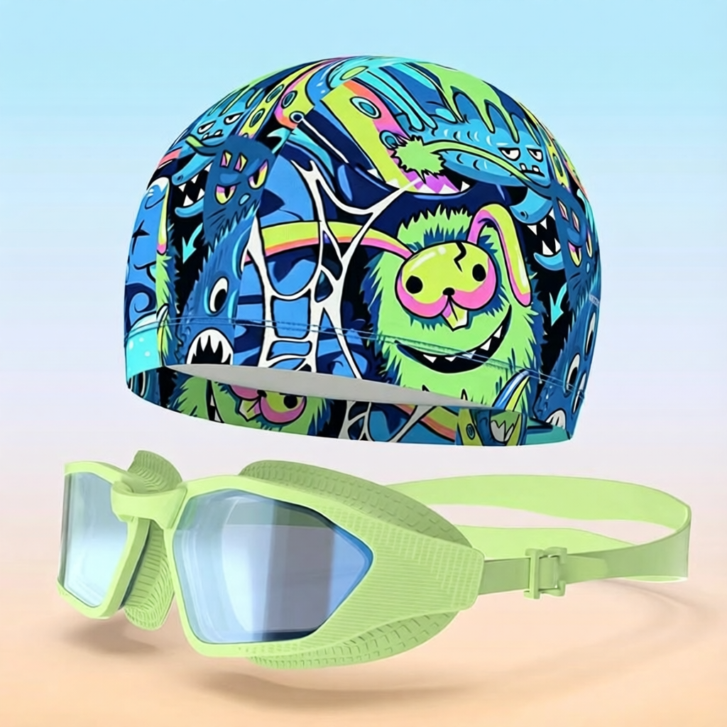 Cotton Blend Kids Swimwear with Cartoon Print and Adjustable Straps for Summer Pool Fun