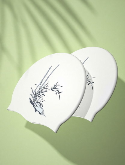 Cotton Blend Floral Swim Cap with Elegant Plum Blossom Design for Women