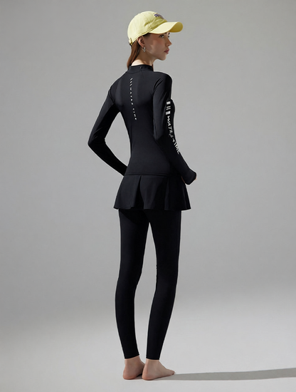 Quick-Dry Spandex Surfing Rash Guard with Flounce Hem Long Sleeve Swim Top for Women