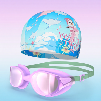 Soft Polyester Kids Swim Cap with Adjustable Strap and UV Protection for Swimming Training