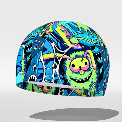 Cotton Swim Cap for Kids with Cartoon Print - Comfortable, Waterproof Swim Hat for Pool and Beach Activities