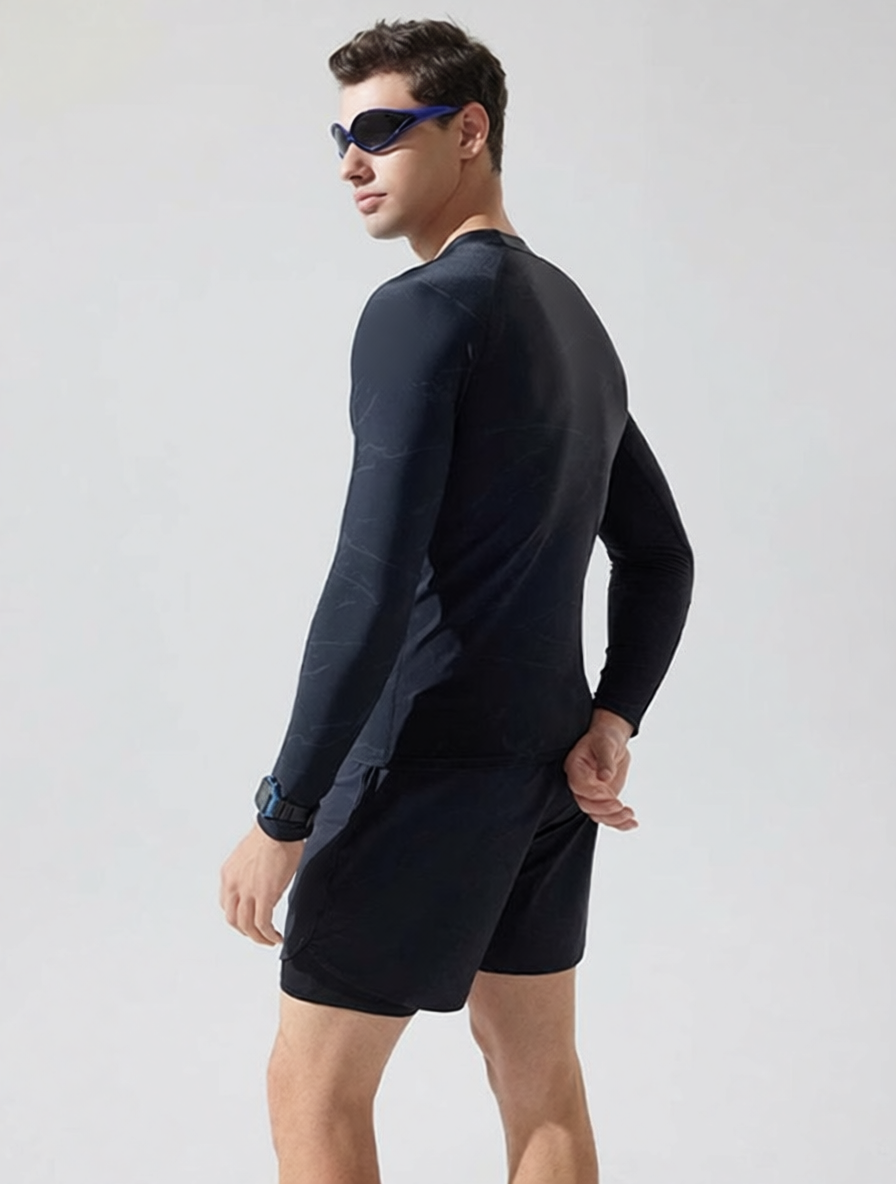 Quick-Dry Polyester Men's Long Sleeve Surf Rash Guard with UV Protection
