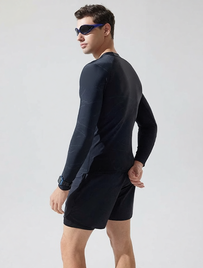 Quick-Dry Polyester Men's Long Sleeve Surf Rash Guard with UV Protection