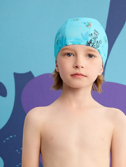 Cotton Swim Cap with Print Design for Kids - Soft, Comfortable and Quick-Dry Swimming Hat