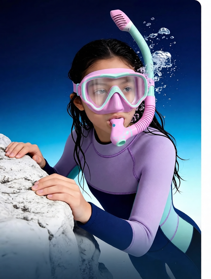 Silicone Swim Mask and Snorkel Set for Kids - Pink and Mint Design with Anti-Fog Lens and Comfort Fit