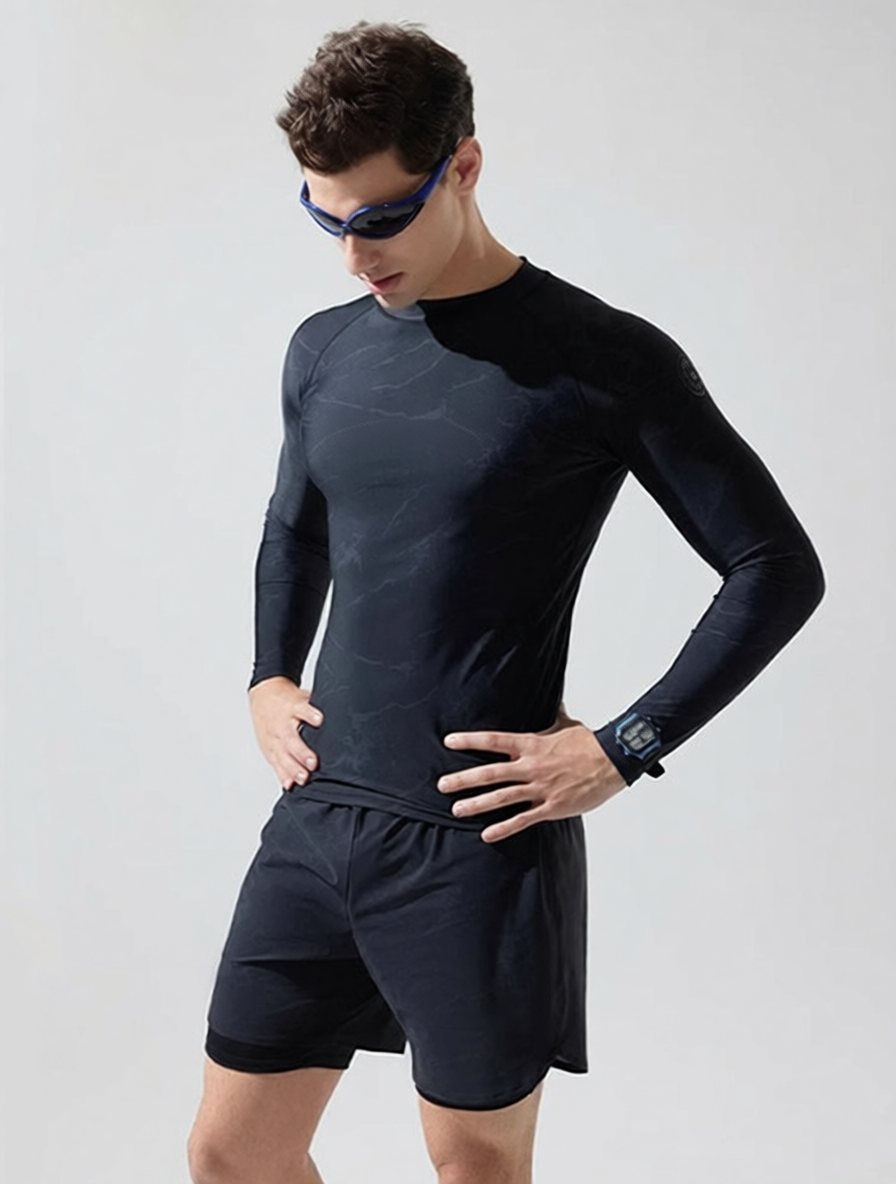 Quick-Dry Polyester Men's Long Sleeve Surf Rash Guard with UV Protection