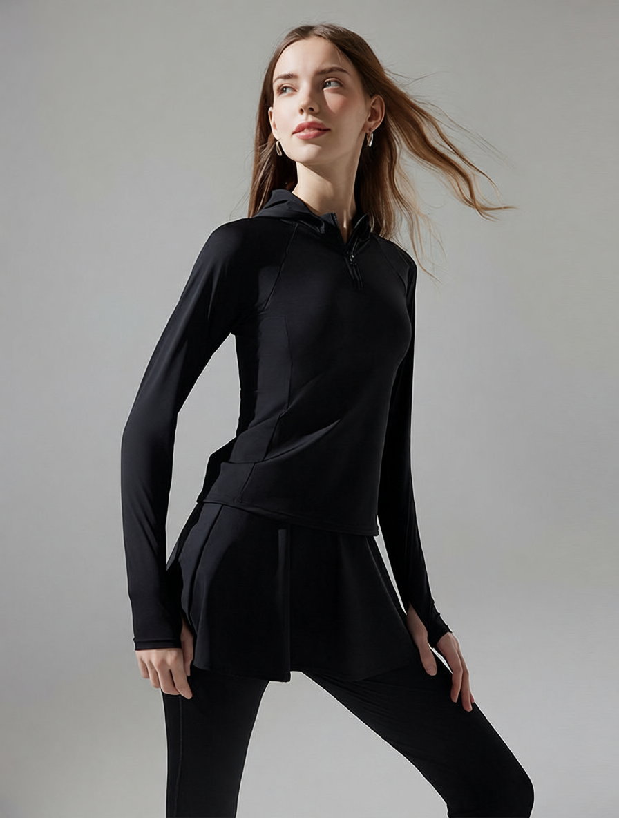 Quick-Dry Spandex Surfing Rash Guard with Flounce Hem Long Sleeve Swim Top for Women