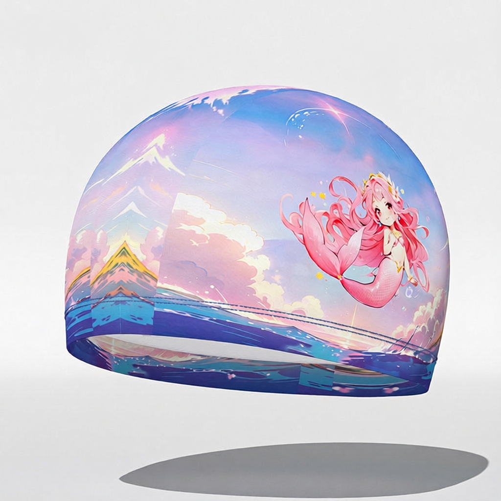 Cotton Swim Cap for Kids with Cartoon Print - Comfortable, Waterproof Swim Hat for Pool and Beach Activities