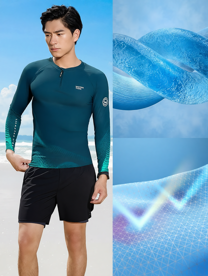 Quick-Dry Performance Long Sleeve T-Shirt with Gradient Print for Men