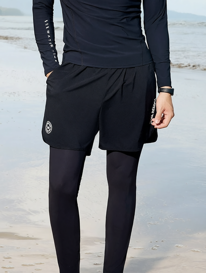 Polyester Blend Women's Layered Running Shorts with Built-in Leggings