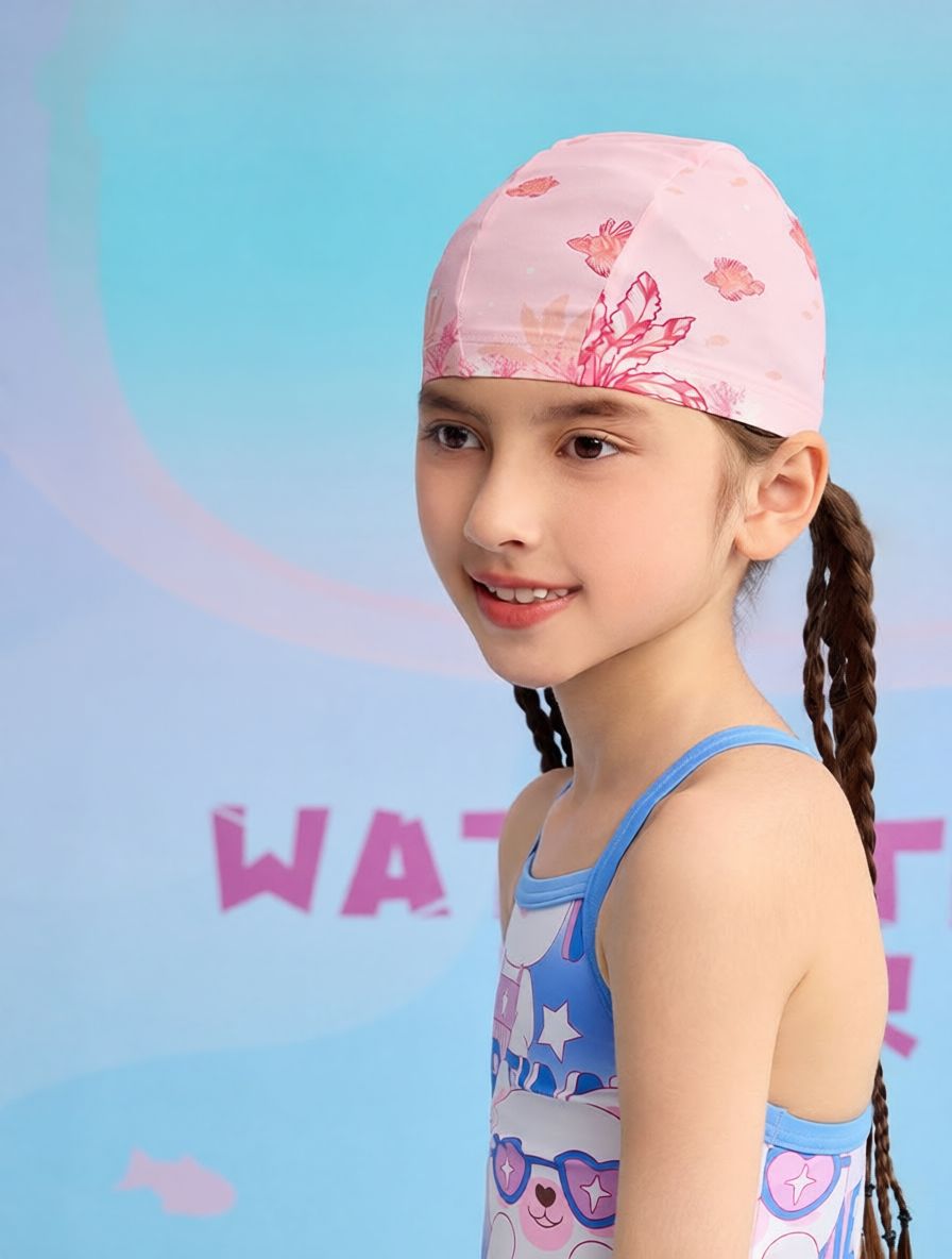 Cotton Swim Cap with Print Design for Kids - Soft, Comfortable and Quick-Dry Swimming Hat