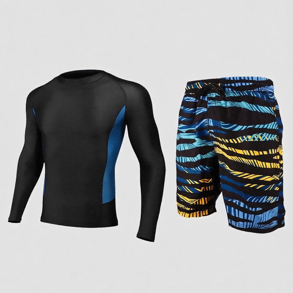 Men's Quick-Dry Polyester Long Sleeve Swim Rash Guard with UV Protection