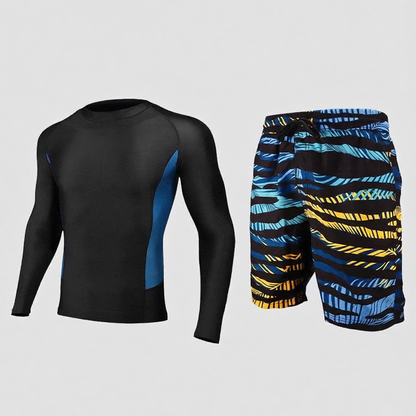Men's Quick-Dry Polyester Long Sleeve Swim Rash Guard with UV Protection