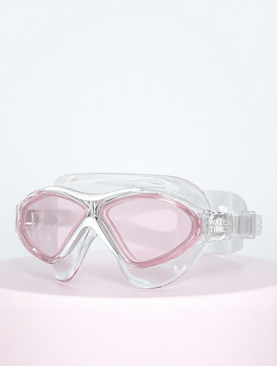 Transparent Silicone Swim Goggles with Pink Anti-Fog Lens for Clear Underwater Vision