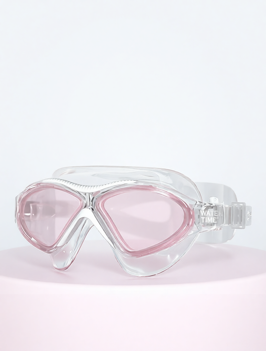 Transparent Silicone Swim Goggles with Pink Anti-Fog Lens for Clear Underwater Vision