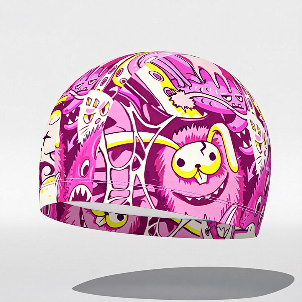 Cotton Swim Cap for Kids with Cartoon Print - Comfortable, Waterproof Swim Hat for Pool and Beach Activities