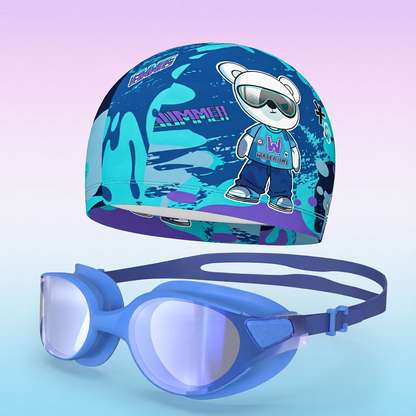Soft Polyester Kids Swim Cap with Adjustable Strap and UV Protection for Swimming Training