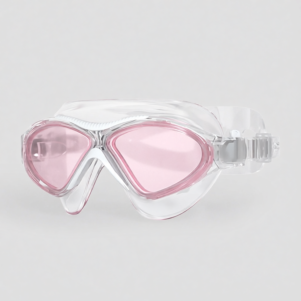 Transparent Silicone Swim Goggles with Pink Anti-Fog Lens for Clear Underwater Vision