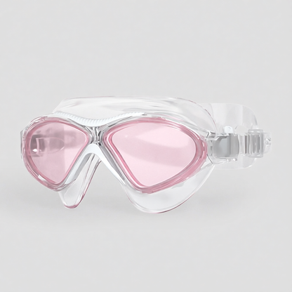 Transparent Silicone Swim Goggles with Pink Anti-Fog Lens for Clear Underwater Vision