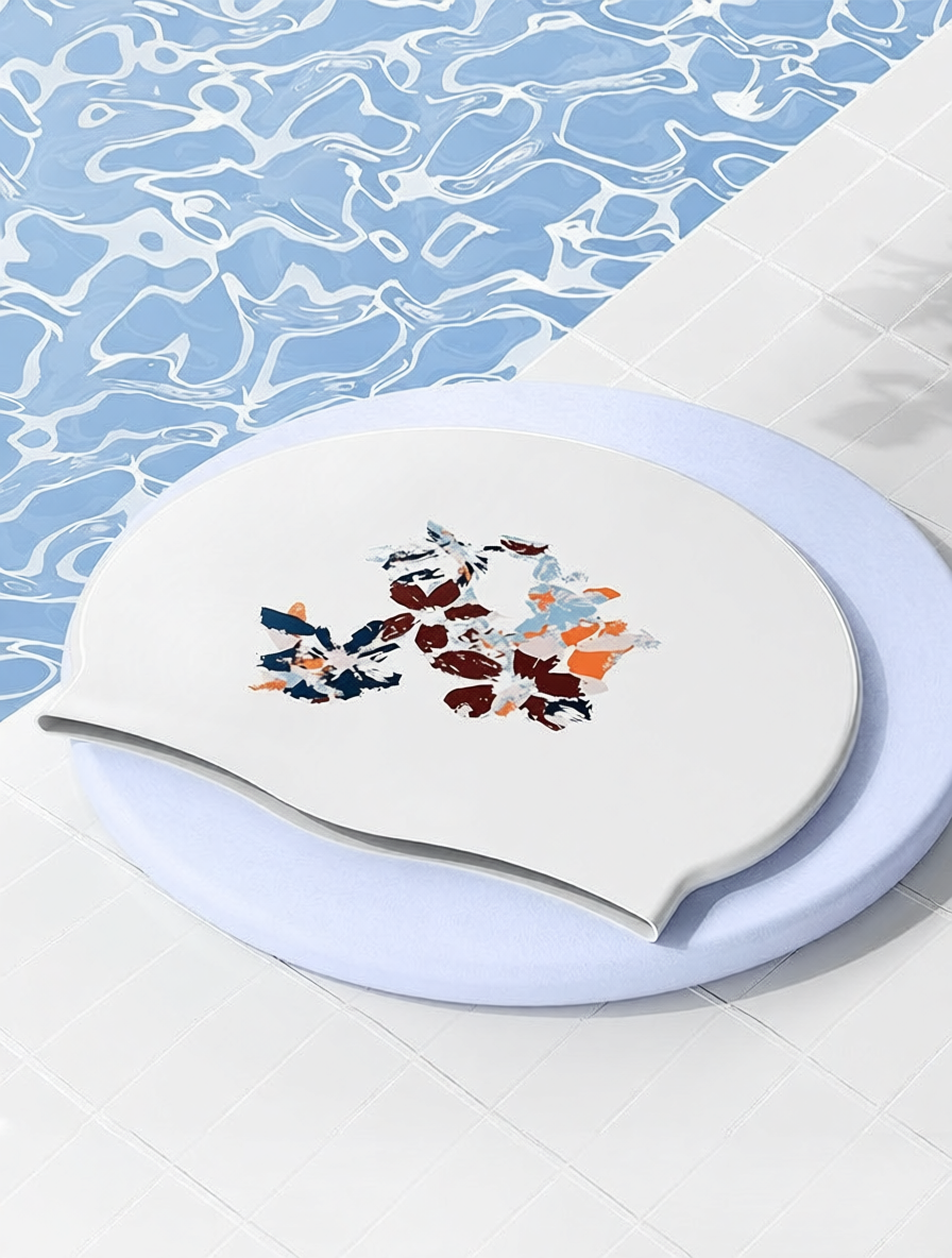 Cotton Blend Floral Swim Cap - Stylish and Comfortable Swimwear Accessory