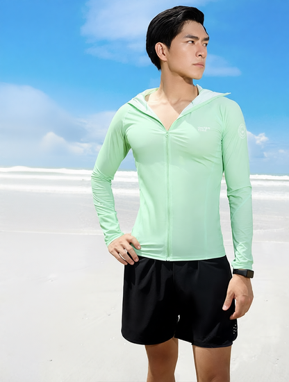 Lightweight Quick-Dry Polyester Men's Long Sleeve Zip-Up Athletic Shirt for Outdoor Activities