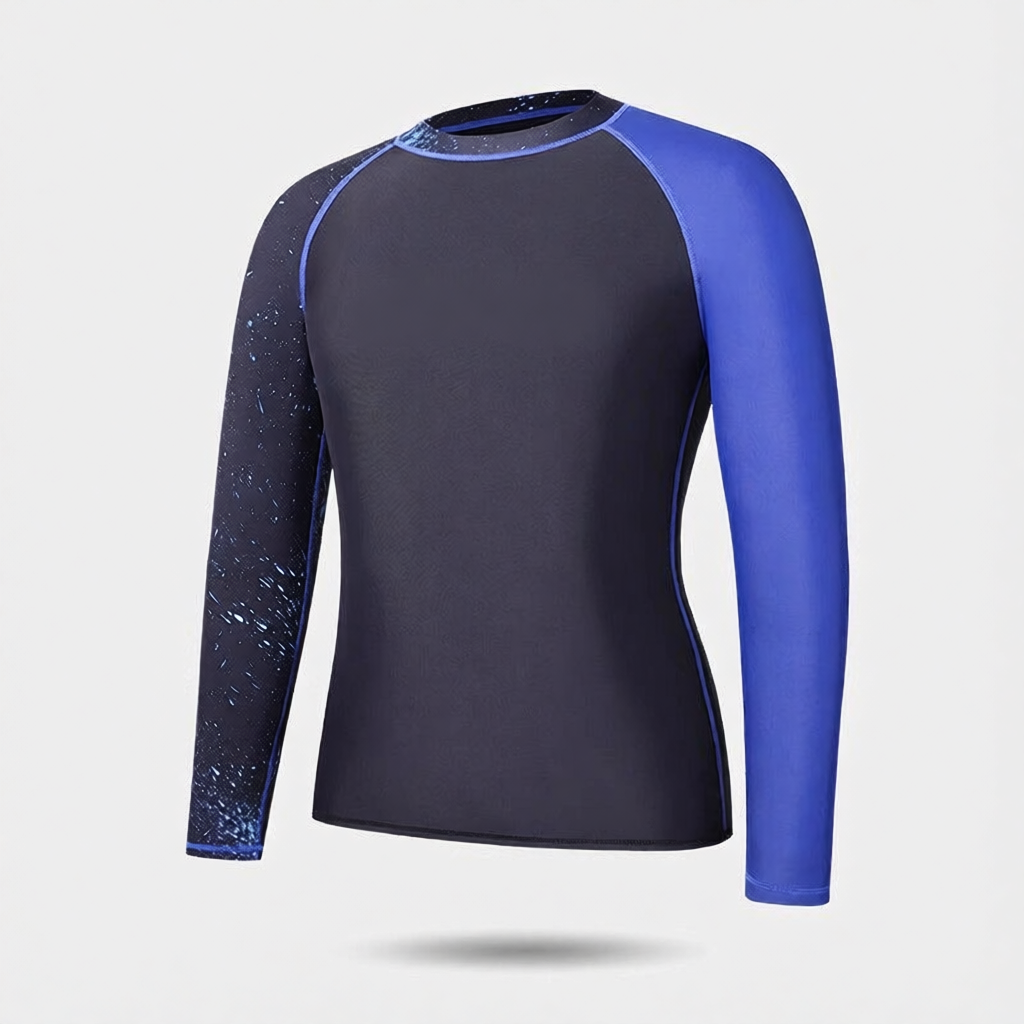 Men's Quick-Dry Polyester Long Sleeve Swim Rash Guard with UV Protection