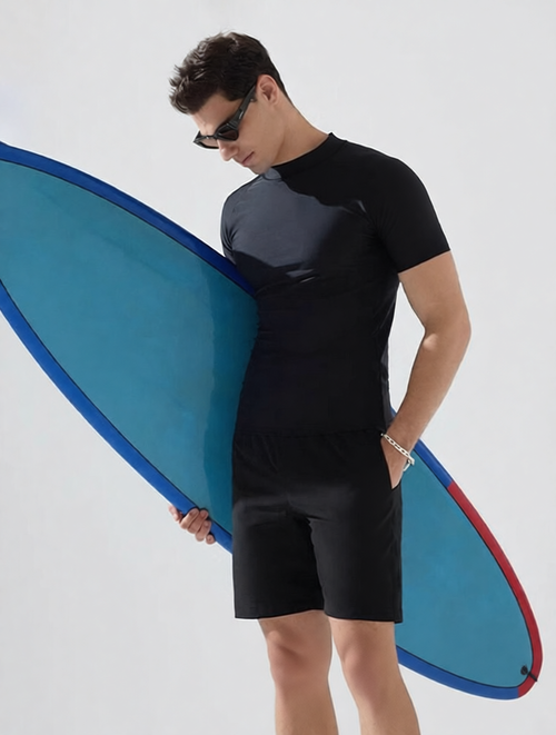 Quick-Dry Polyester Men's Surf Rash Guard & Swim Shorts Set