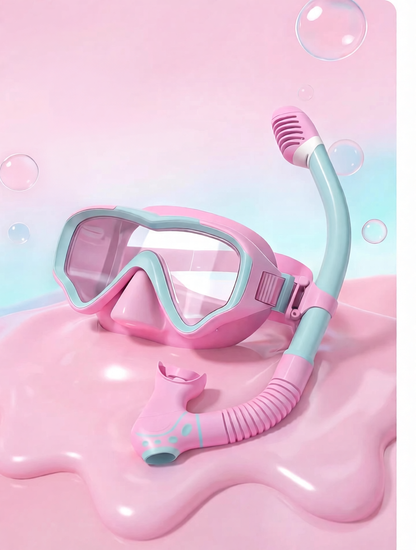 Silicone Swim Mask and Snorkel Set for Kids - Pink and Mint Design with Anti-Fog Lens and Comfort Fit