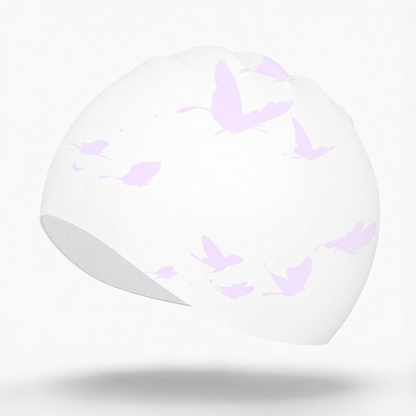 Silicone Swim Cap with Butterfly Print - Water Time Design for Women and Girls